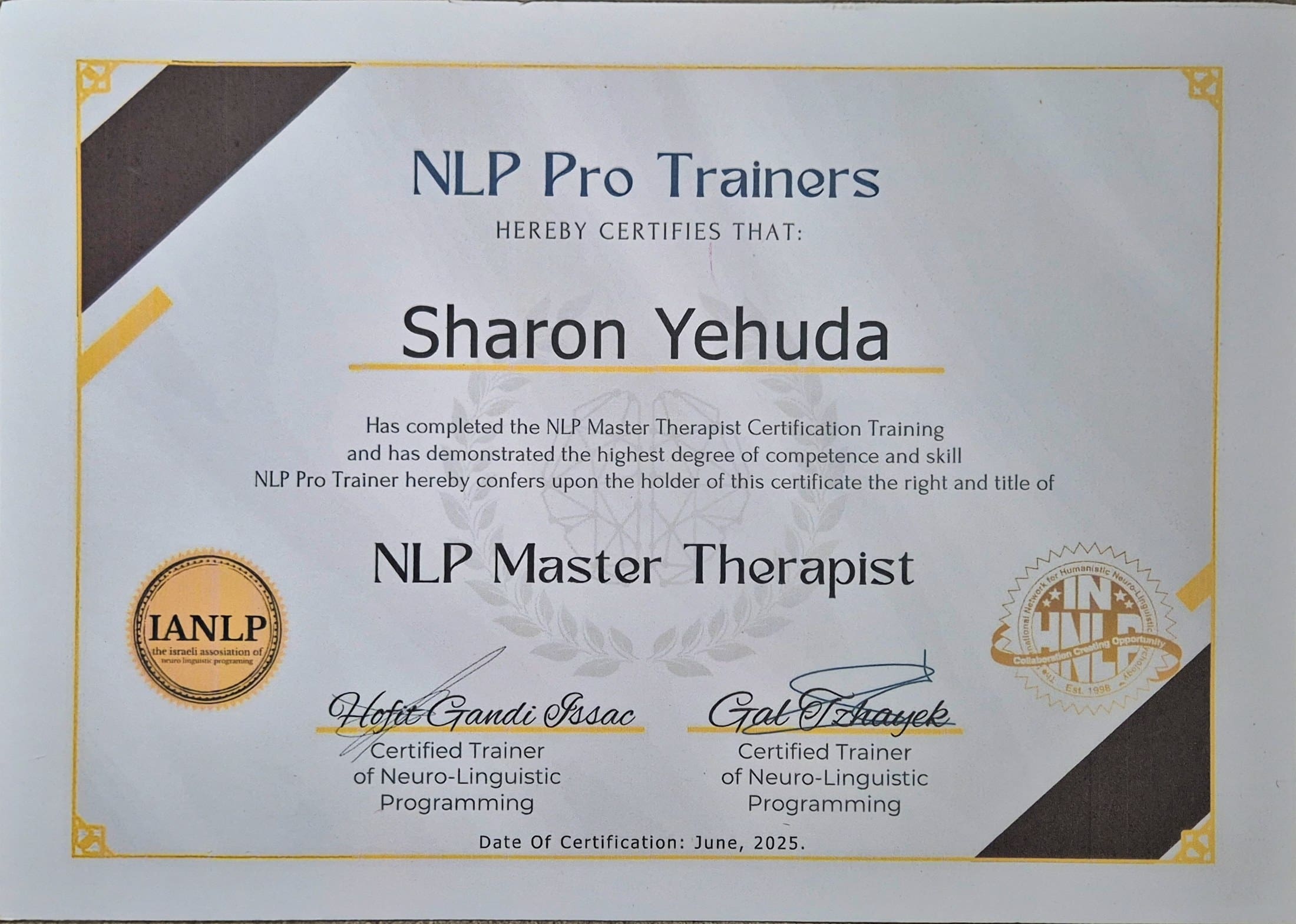 תעודת NLP Master Therapist